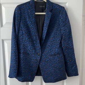 Blue Leopard Print Women's Blazer